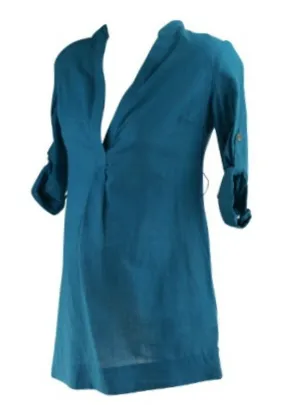 *New* Turquoise A Pea in the Pod Maternity Collection Maternity Adjustable Sleeves Tunic With Missing Belt (Size Small)