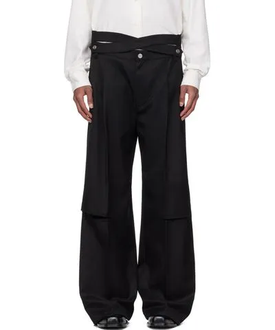 NULLUS Black Intertwined Belt Tailored Carved Trousers