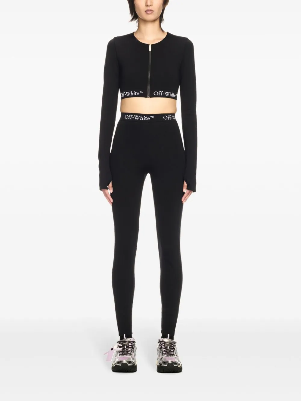 Off White Leggings With Logo Band