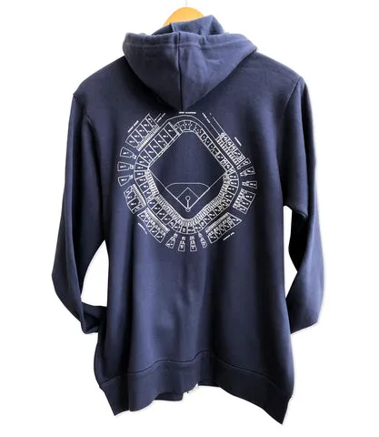 Old Tiger Stadium Blueprint Hoodie, Navy Blue. Unisex Navin Field Zip Hooded Sweatshirt