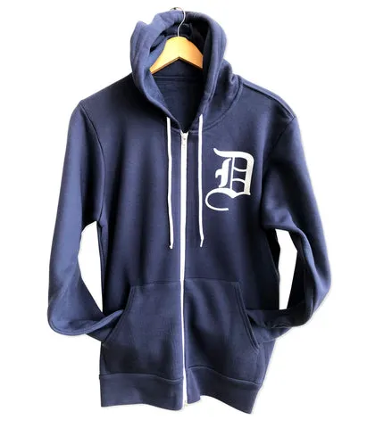 Old Tiger Stadium Blueprint Hoodie, Navy Blue. Unisex Navin Field Zip Hooded Sweatshirt