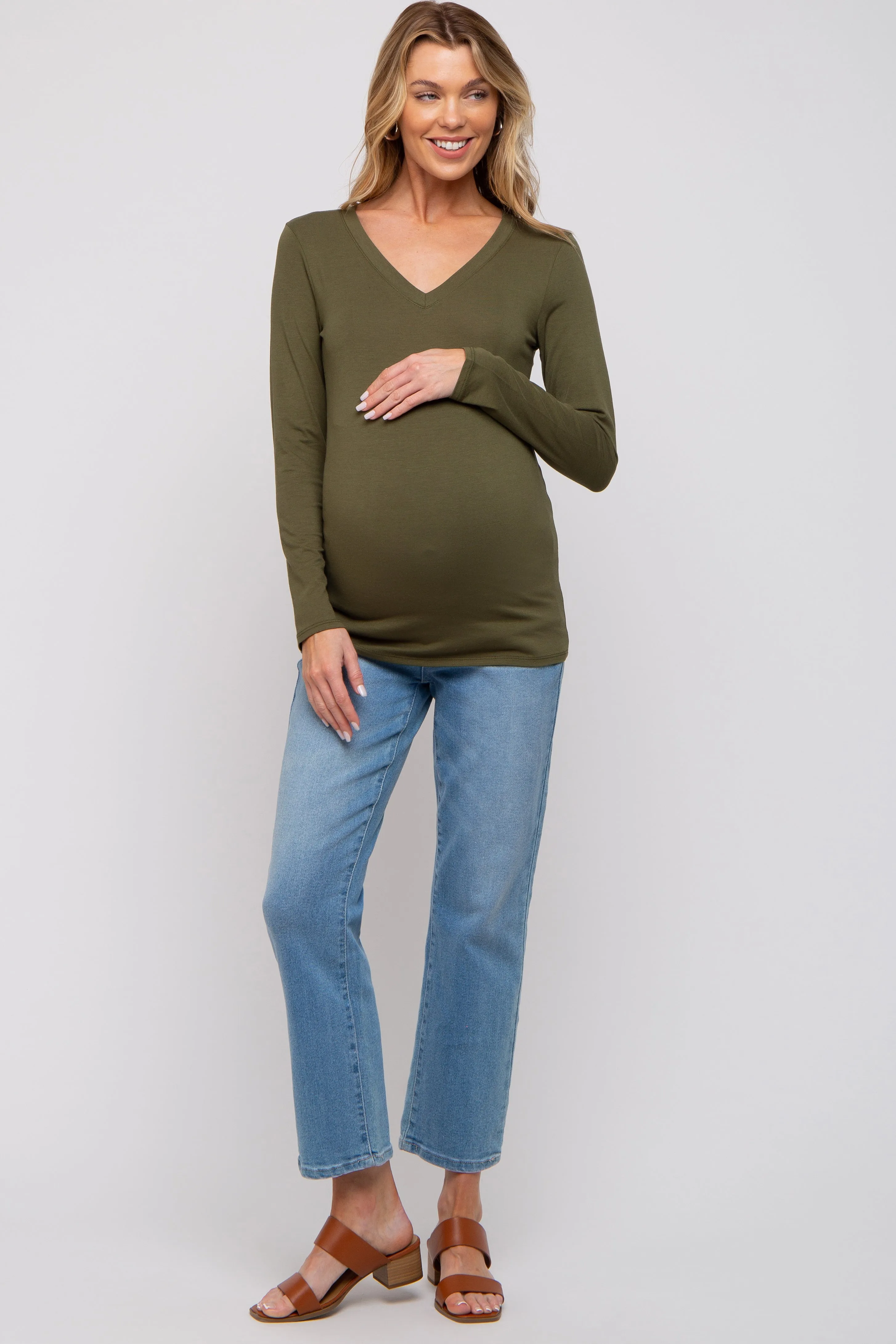 Olive Fitted Long Sleeve Maternity Top