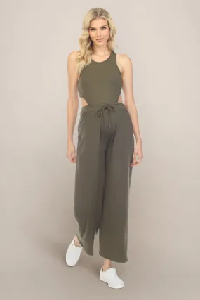 Olive Green Racer Cut Maternity Jumpsuit