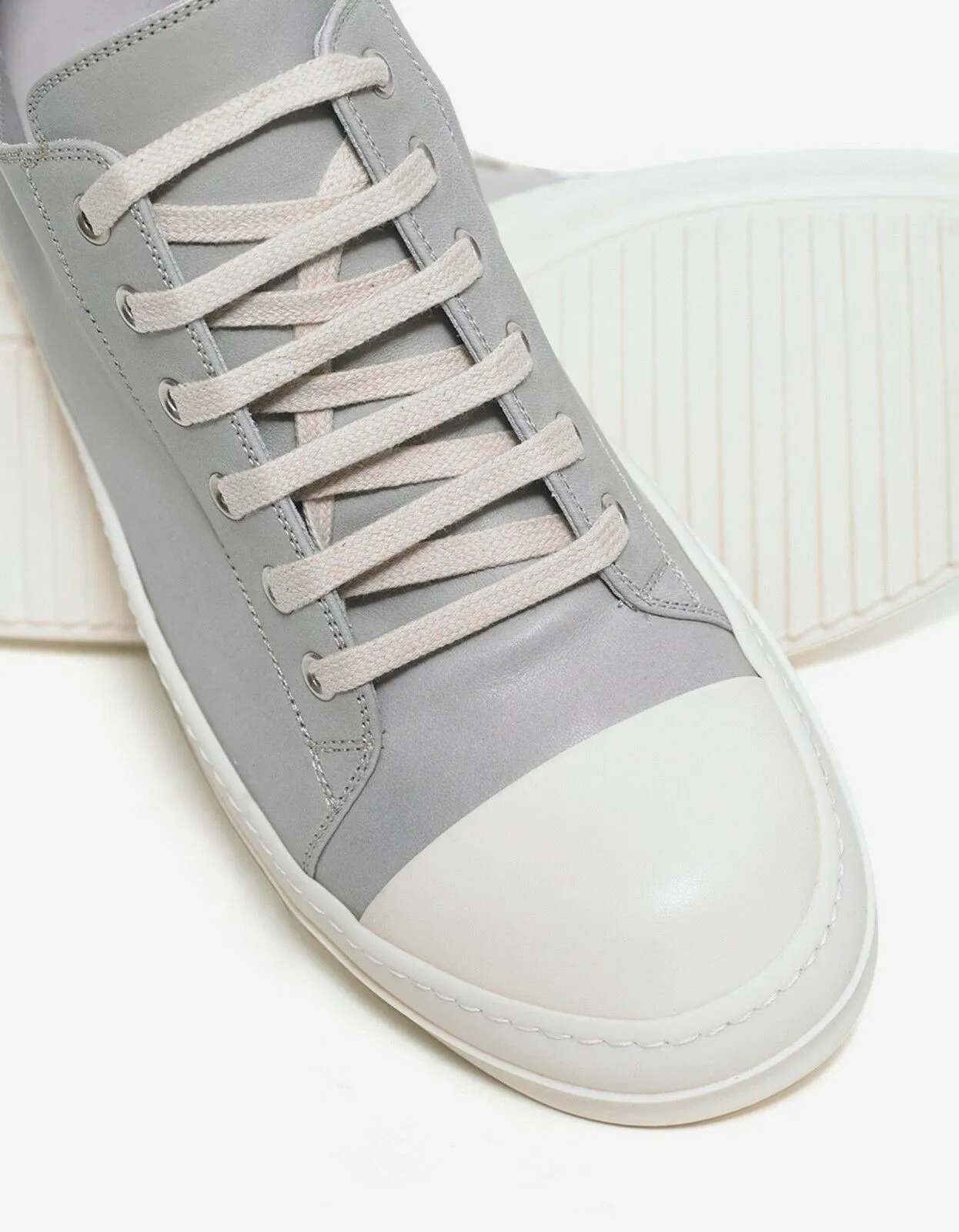 Pearl Grey Leather Low Trainers