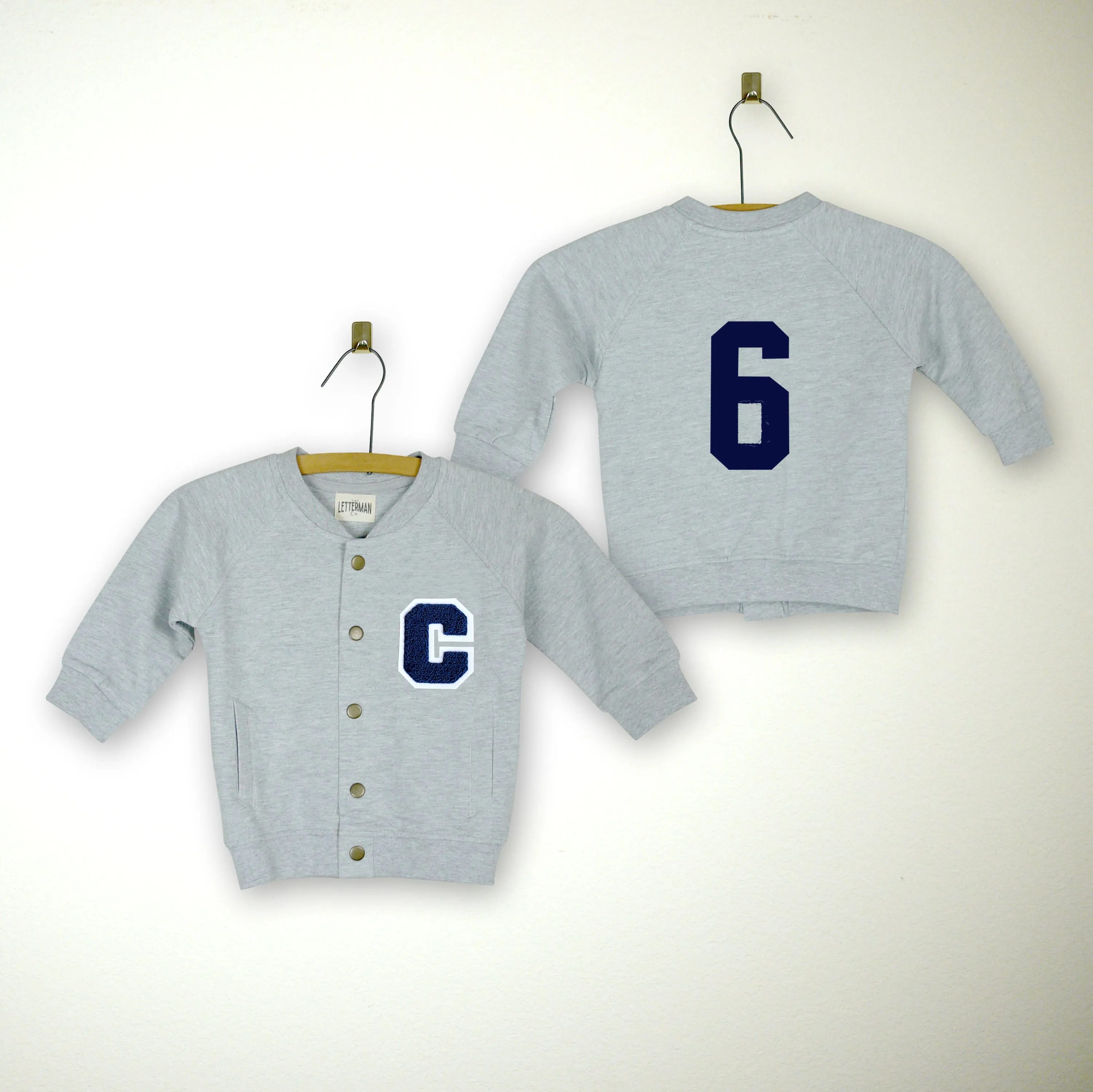 Personalized Sweatshirt Baby Varsity Jacket GREY + NAVY Letter