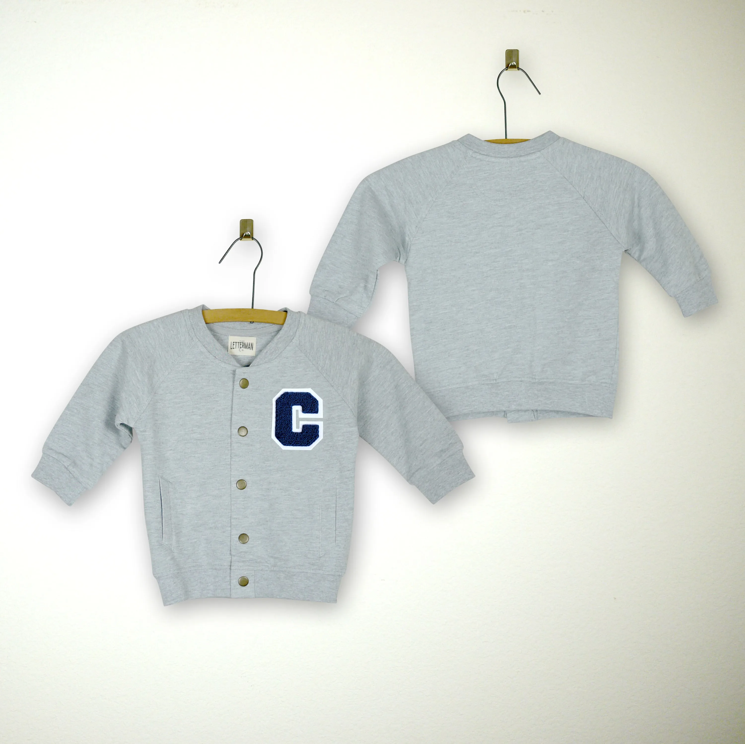 Personalized Sweatshirt Baby Varsity Jacket GREY + NAVY Letter