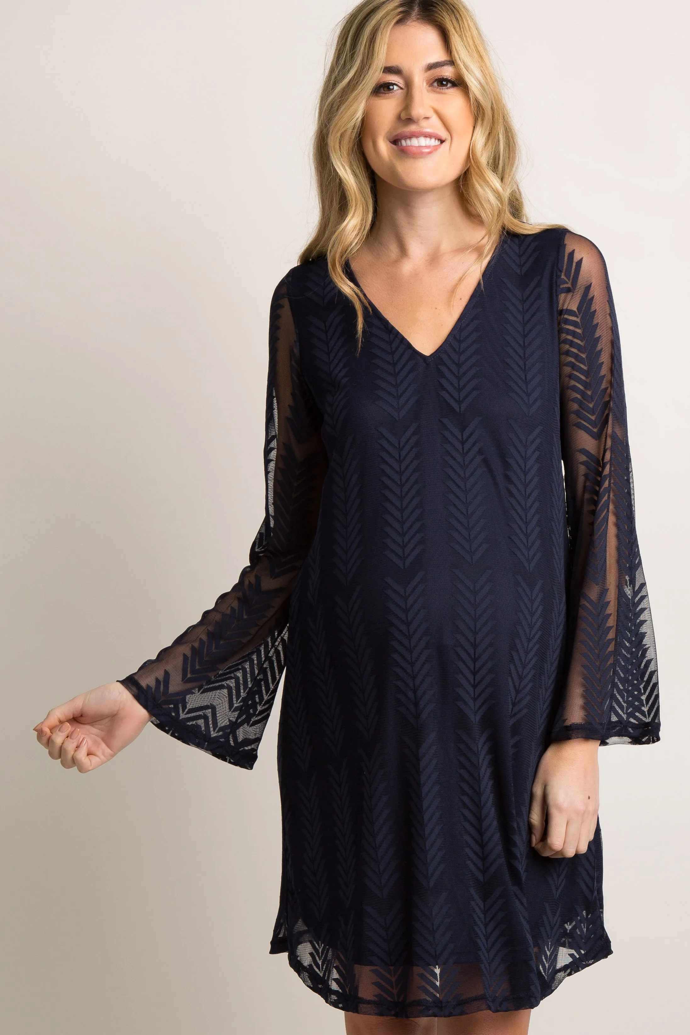 PinkBlush Navy Mesh Overlay Maternity Dress