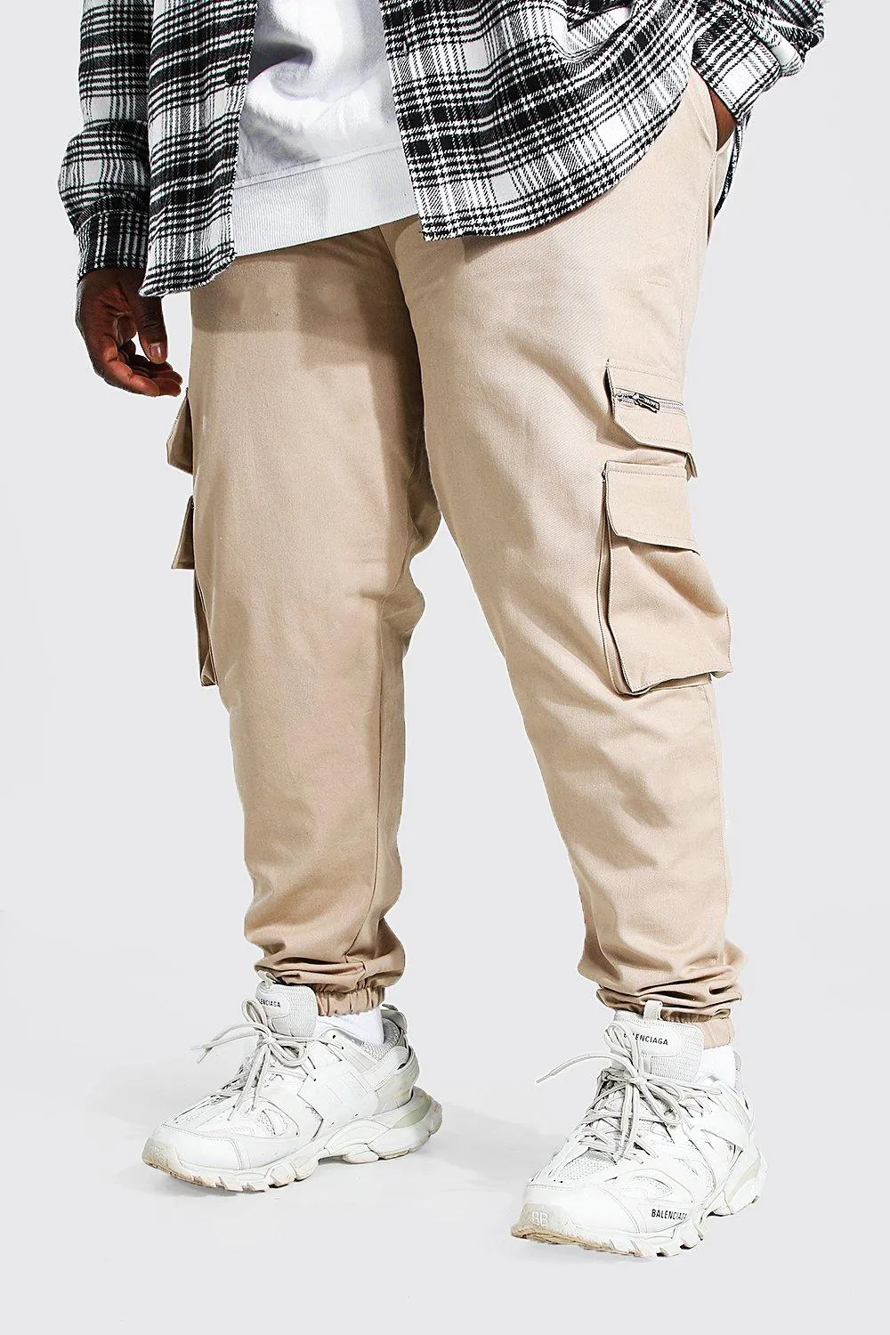 Plus Size Zip Detail Woven Cargo Joggers