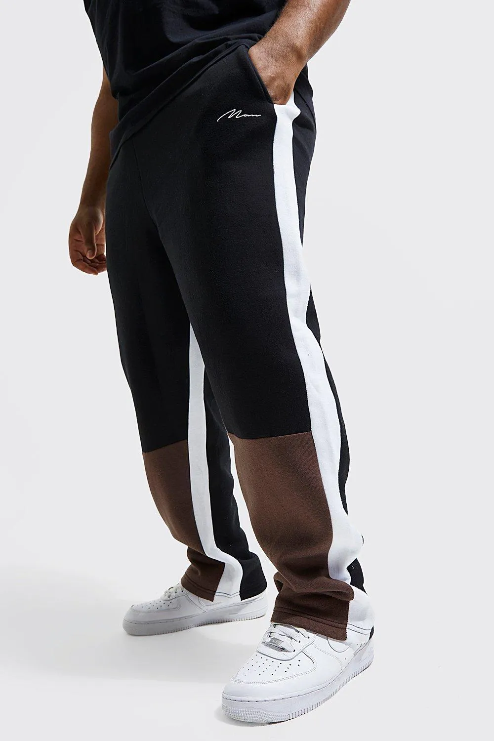 Plus Wide Leg Man Colour Block Joggers