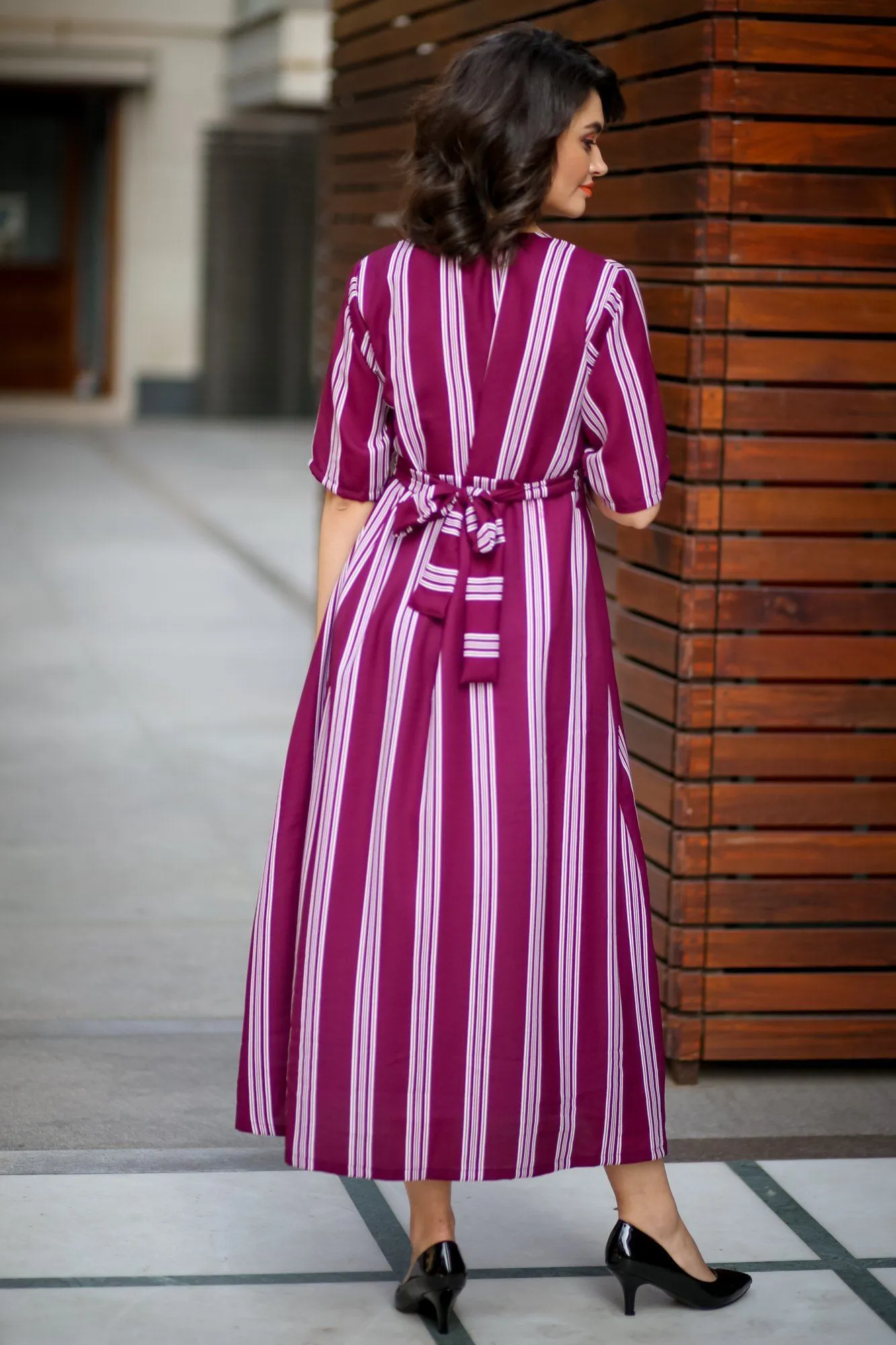 Plush Violet Striped Maternity & Nursing Dress