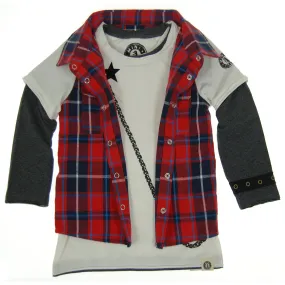 Red Plaid Vest Twofer Shirt by: Mini Shatsu