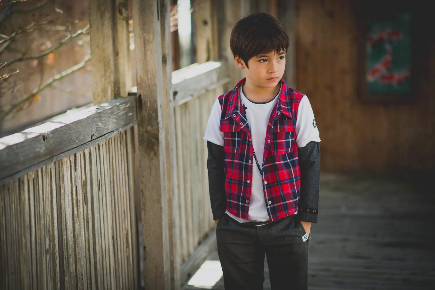 Red Plaid Vest Twofer Shirt by: Mini Shatsu