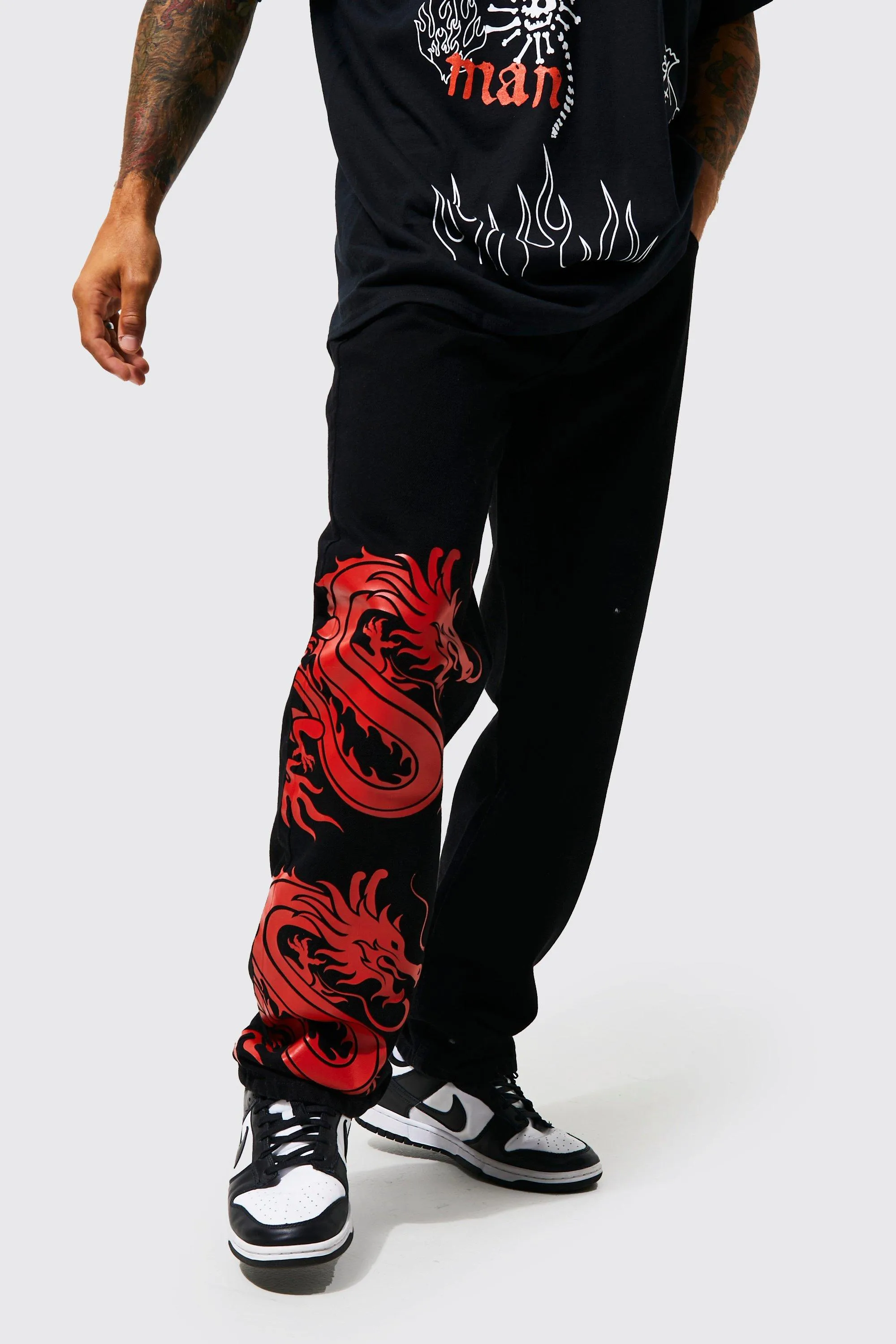 Relaxed Fit Dragon Print Jeans