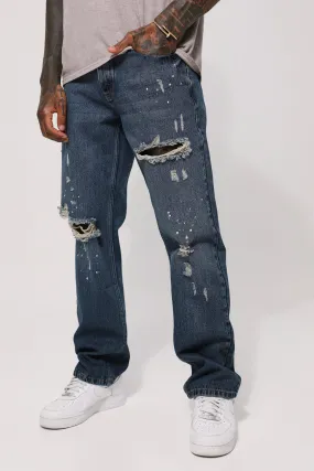 Relaxed Rigid Ripped Paint Splatter Jeans