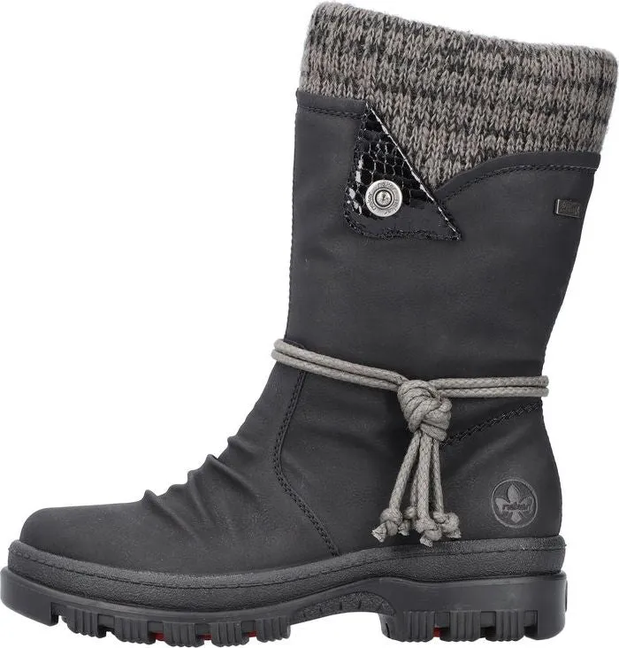 Rieker Black Mid Calf Flip Grip Boot