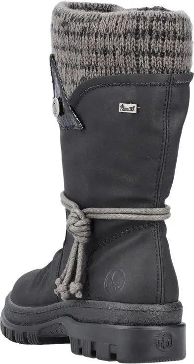 Rieker Black Mid Calf Flip Grip Boot