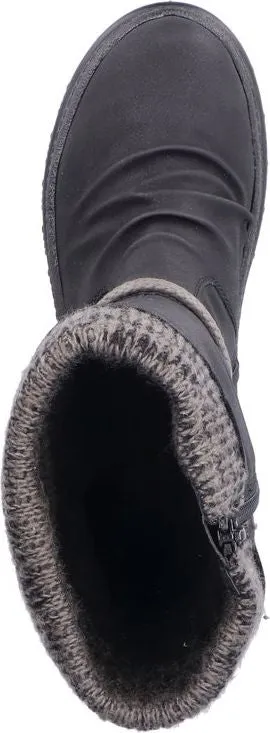 Rieker Black Mid Calf Flip Grip Boot