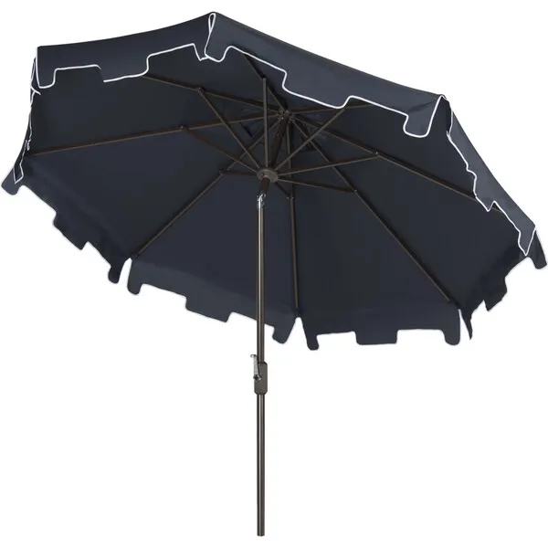 Safavieh UV-Resistant Zimmerman 9' Crank Push-Button Tilt Umbrella, Navy