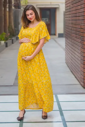 Serene Yellow Maternity & Nursing Flap Dress