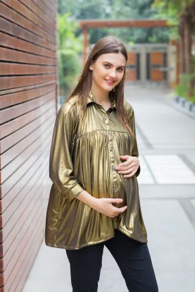 Shimmer Gold Gathered Maternity & Nursing Top