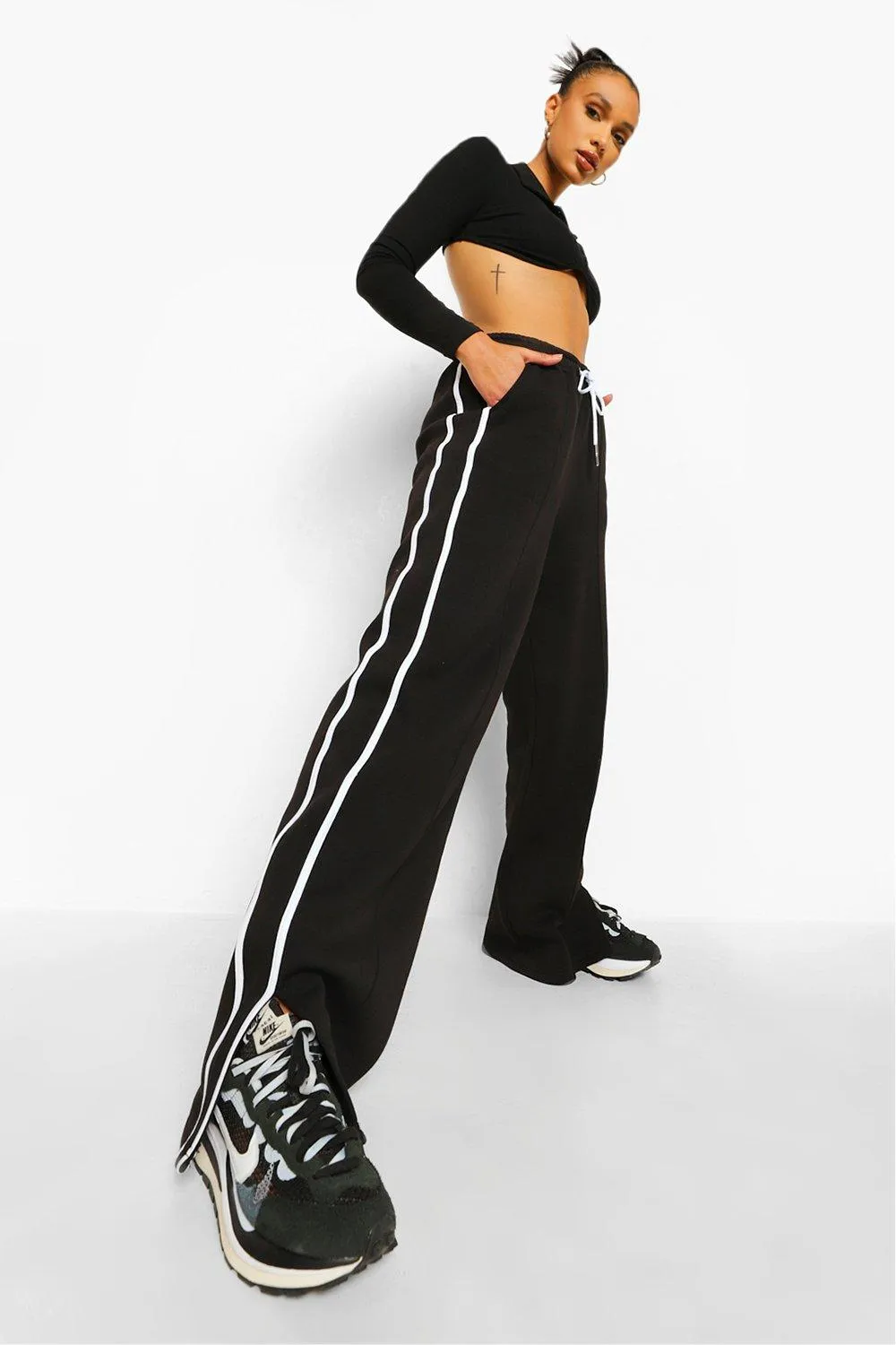 Side Stripe Wide Leg Split Hem Joggers