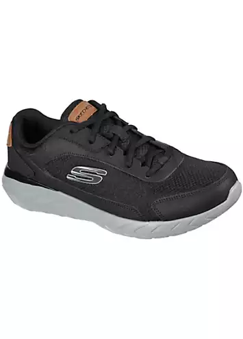 Skechers Black Leather Overlay Mesh Lace-Up Trainers | Kaleidoscope