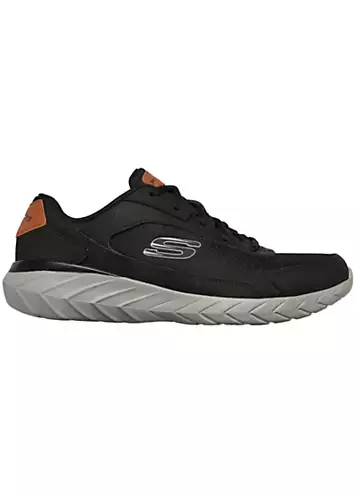 Skechers Black Leather Overlay Mesh Lace-Up Trainers | Kaleidoscope