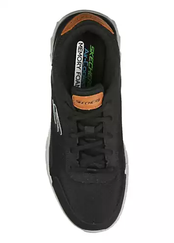 Skechers Black Leather Overlay Mesh Lace-Up Trainers | Kaleidoscope