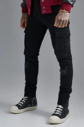 Skinny Stretch Cargo Jeans With Zip Cuff