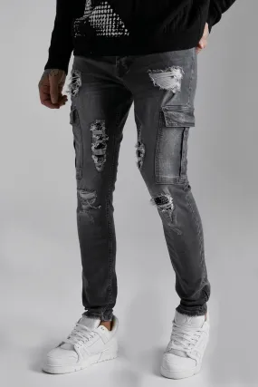 Skinny Stretch Rip & Repair Cargo Jeans