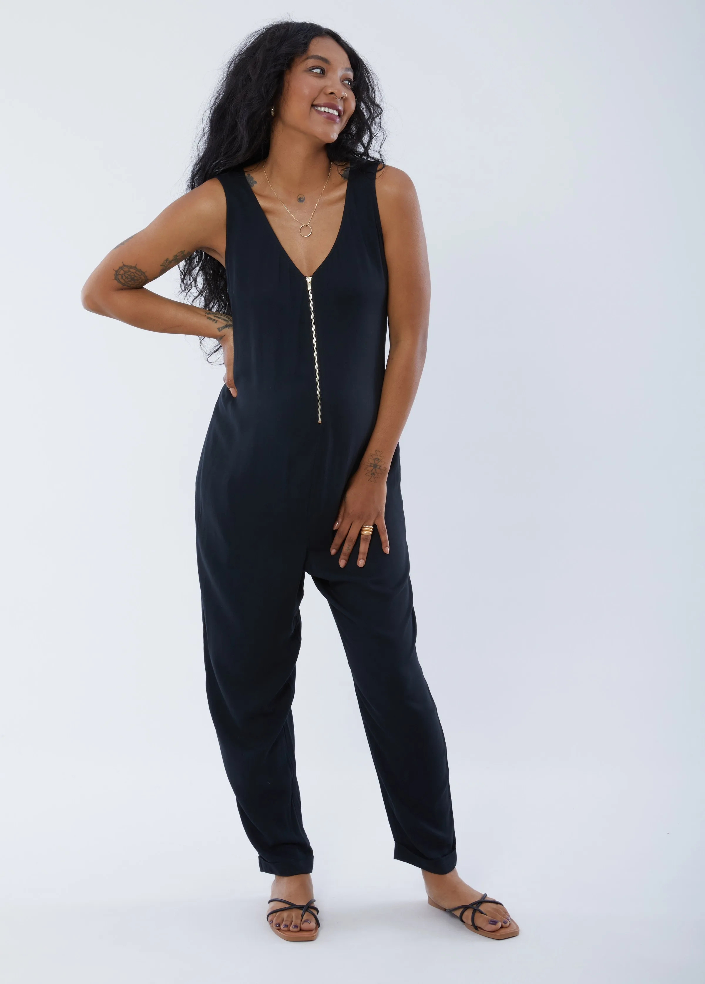 Sleeveless Zip Front Maternity Jumpsuit