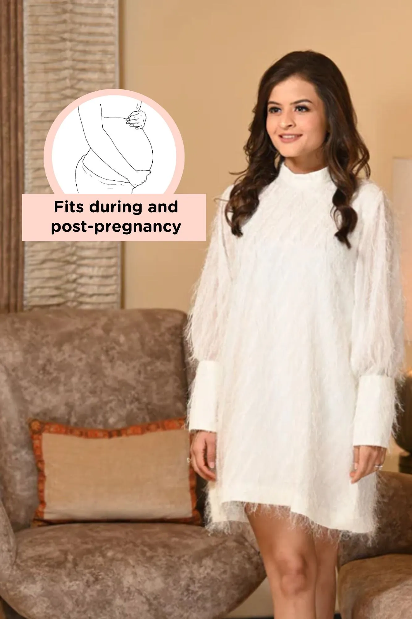 Sparkling White Maternity Feather Dress