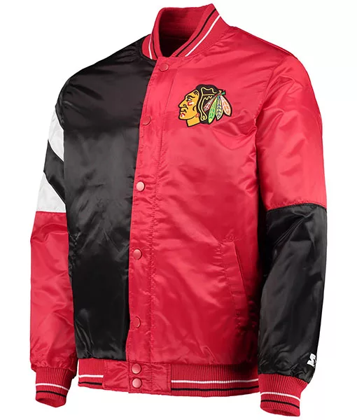 Starter Chicago Blackhawks Red and Black Varsity Jacket | TLC