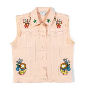 Stella Mccartney Pink Denim Vest With Embroideries