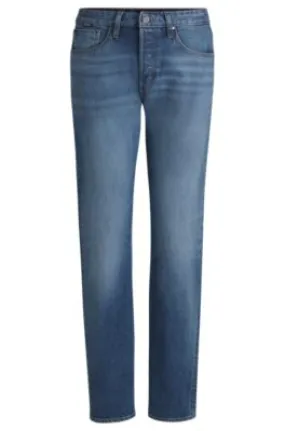 Straight-fit jeans in faded-blue comfort-stretch denim