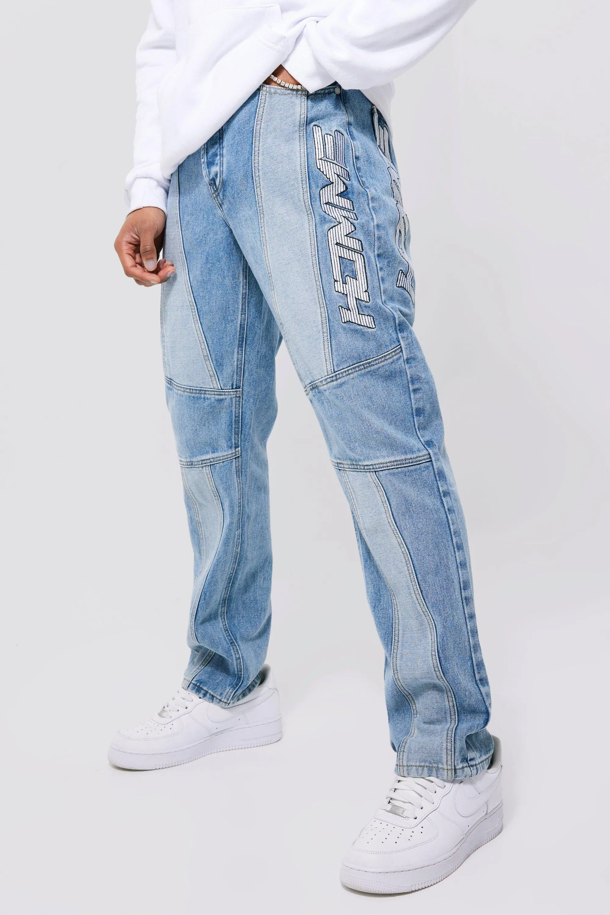 Straight Leg Moto Colourblock Jeans