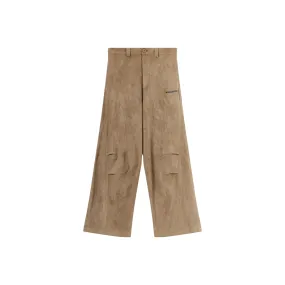 Suede Pleated Flared Trousers