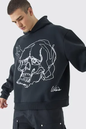 Tall Oversized Boxy Skull Line Drawing Hoodie | boohooMAN UK