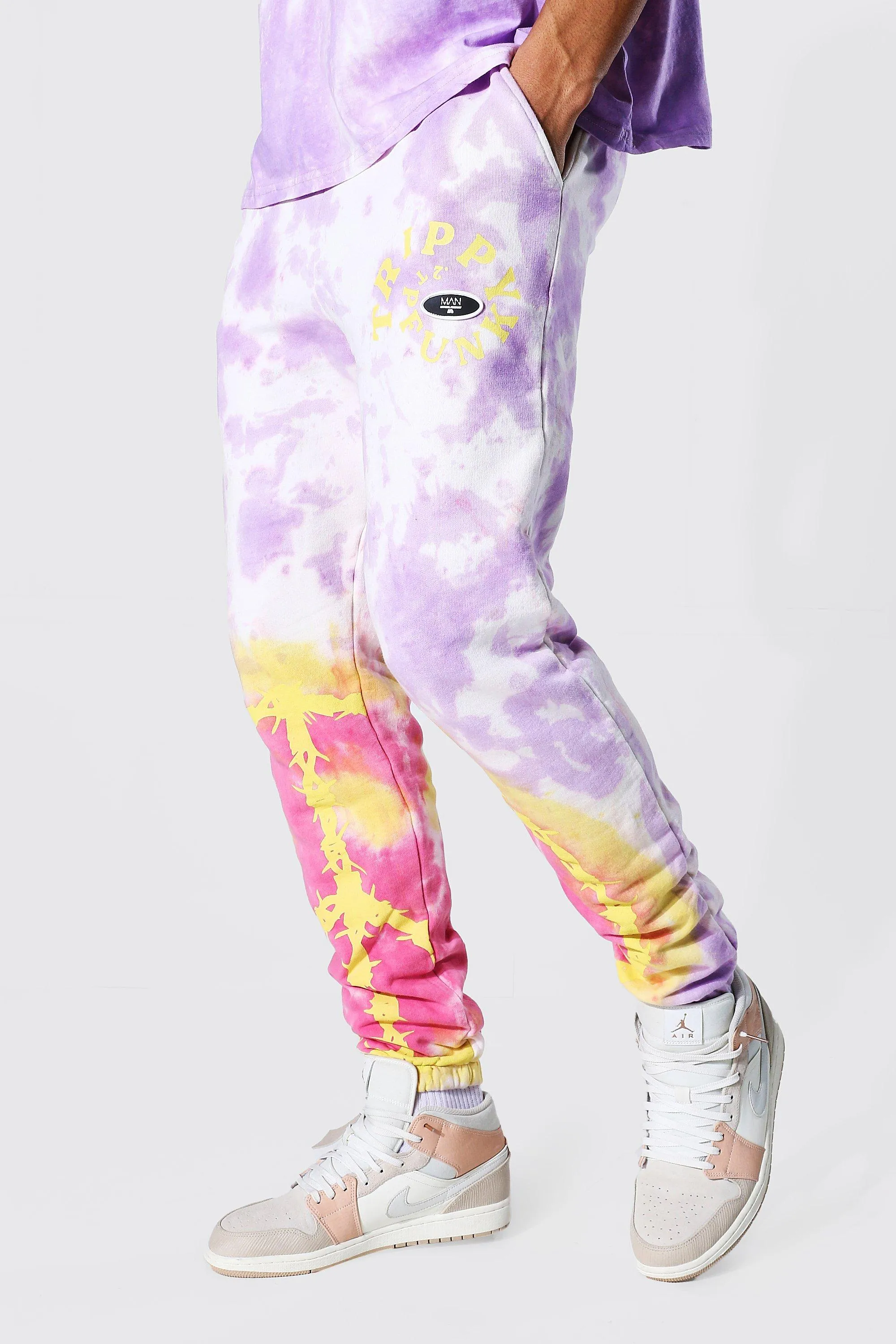 Tall Regular Peace Graphic Tie Dye Joggers | boohooMAN UK