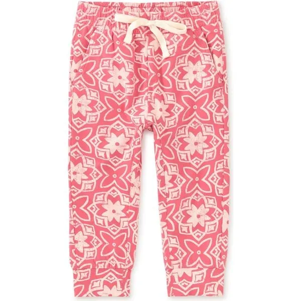 Tea Collection Printed Stretchy Everyday Joggers, Geometric Floral Tile