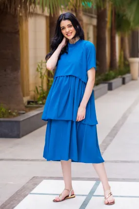 Teal Blue Layered Maternity & Nursing Dress