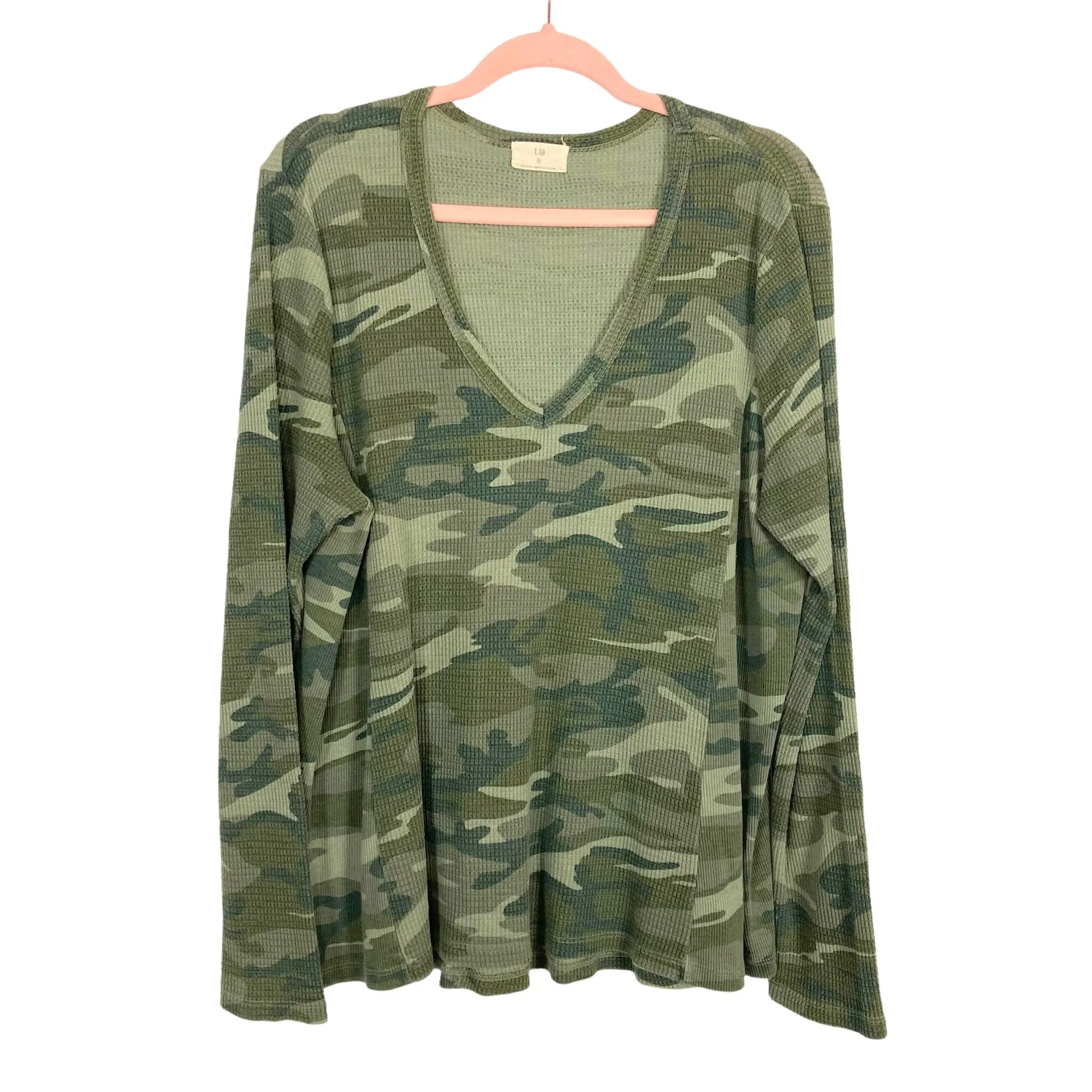 T.LA BY ANTHROPOLOGIE CAMO VICKY THERMAL WAFFLE TUNIC- SIZE XL ( ONLINE)