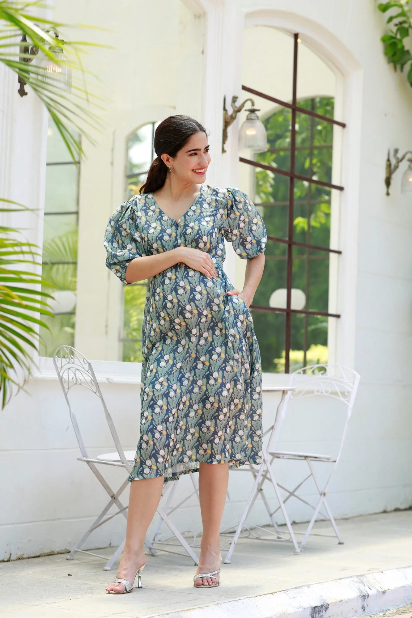 Tropical Forest Green Maternity & Nursing Dress