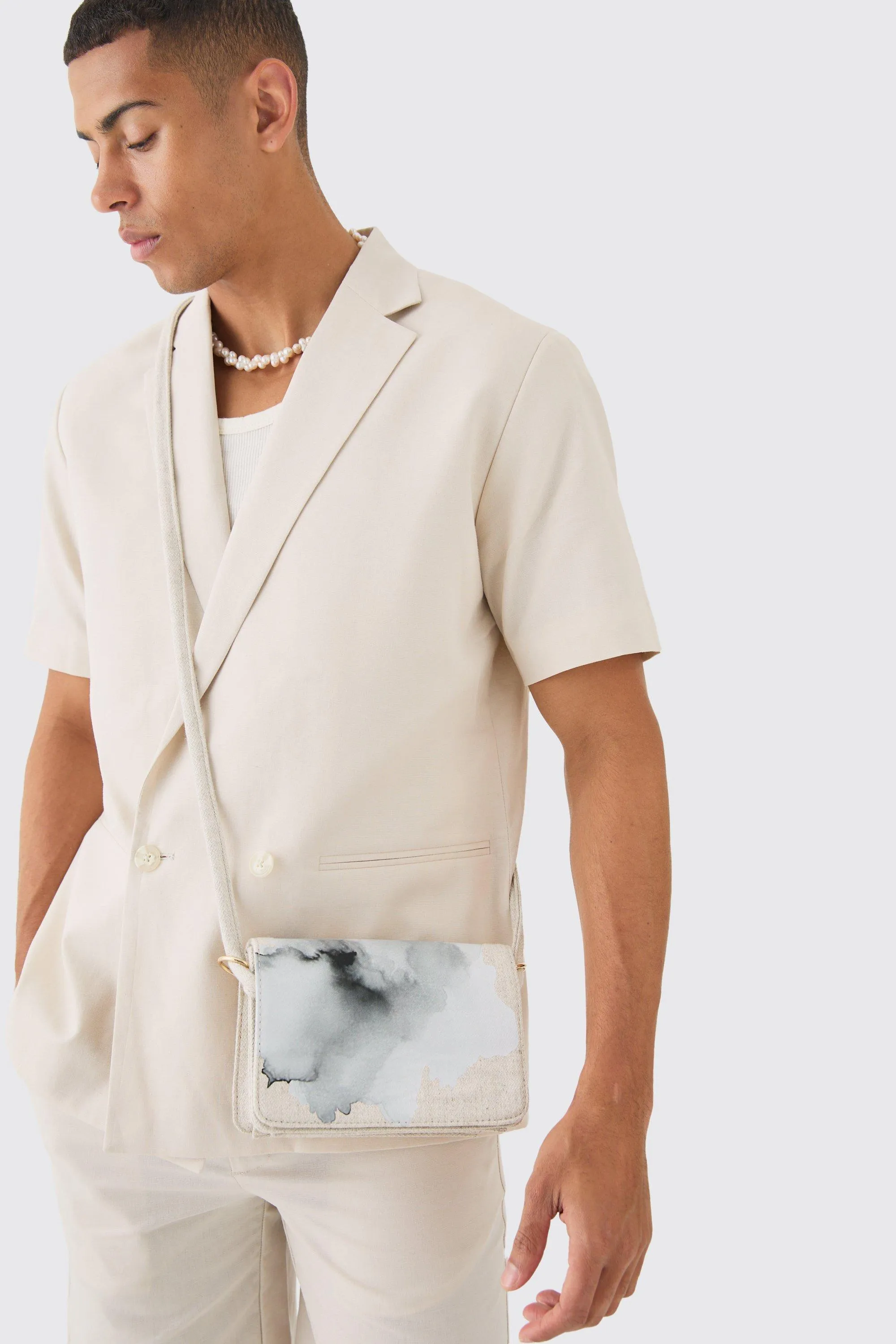 Twill Shoulder Bag In Off White | boohooMAN UK