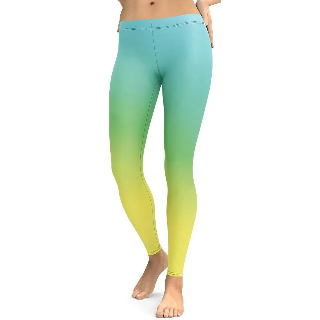 Vibrant Blue & Green Ombre Leggings