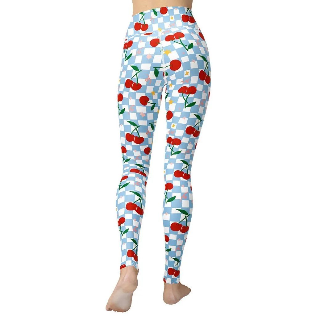 Vintage Cherry Checkered Yoga Leggings