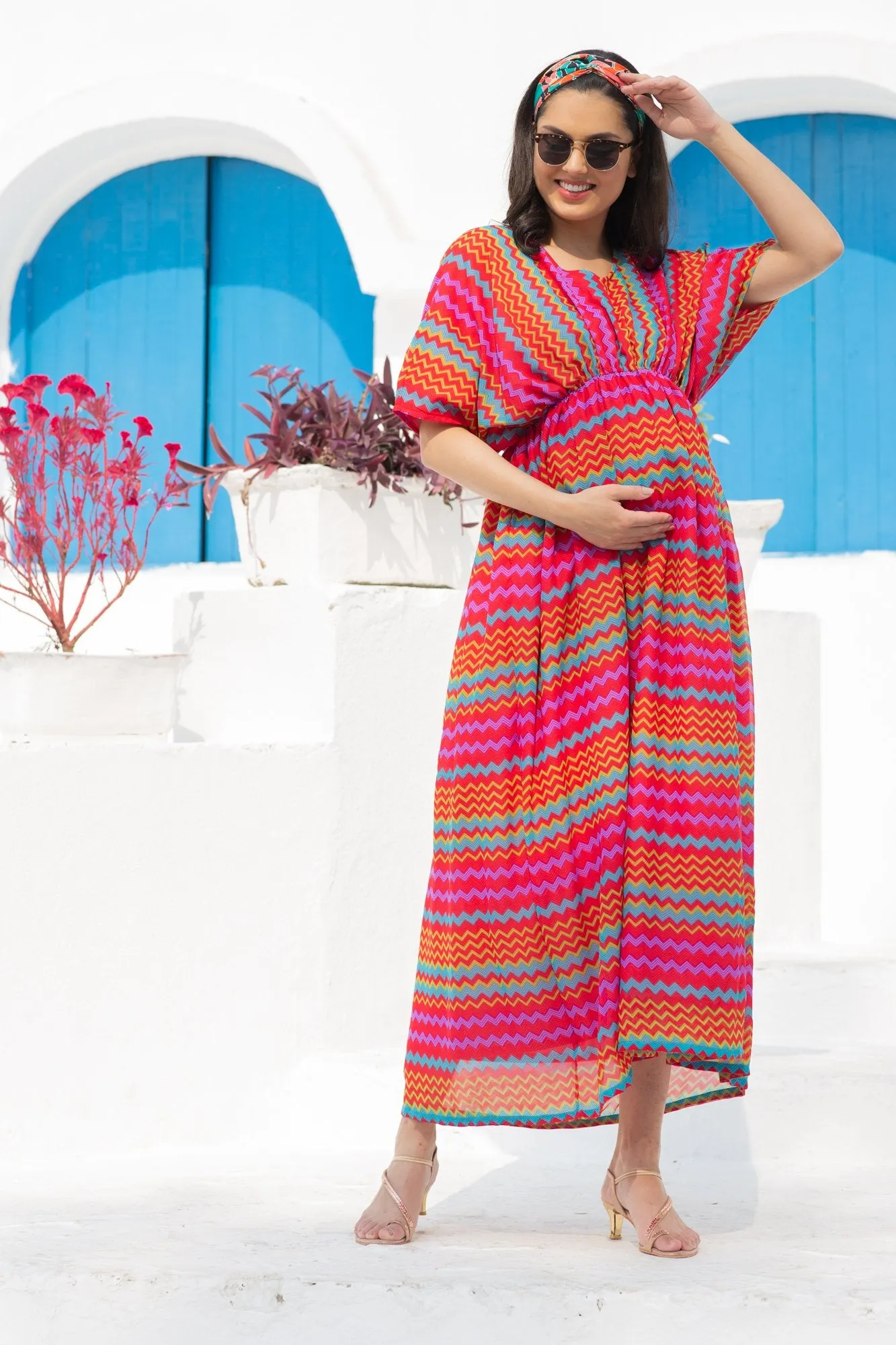 Vivacious Colorful Maternity Kaftan Dress