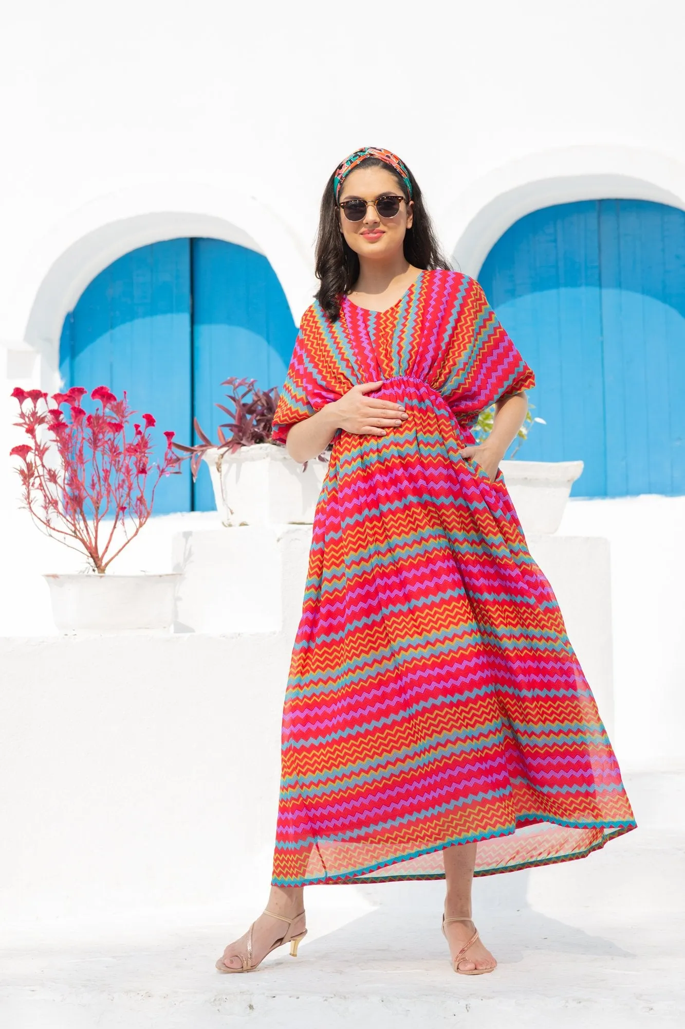 Vivacious Colorful Maternity Kaftan Dress