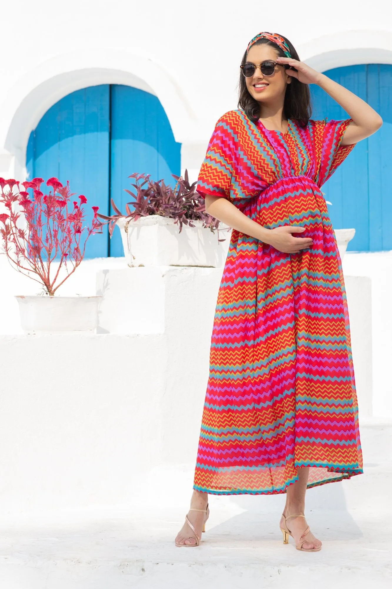 Vivacious Colorful Maternity Kaftan Dress