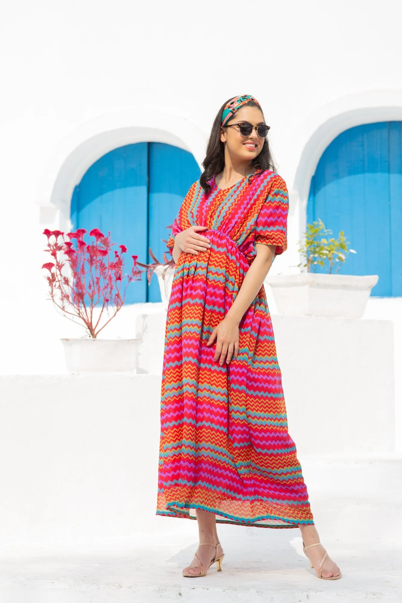 Vivacious Colorful Maternity Kaftan Dress